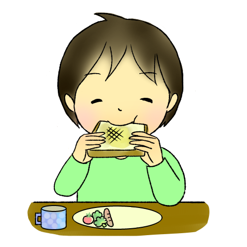 朝ごはんを食べる子 パン イラストほけんしつ